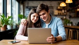 Девушка и парень осваивают через интернет новую профессию онлайн
