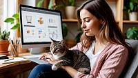Девушка с котом в поисках онлайн-курсов