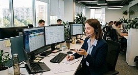 Девушка менеджер работает с клиентами. Онлайн -курс 